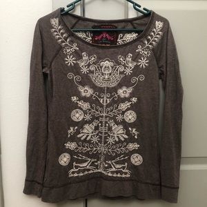 JWLA brown with cream embroidery long sleeve shirt